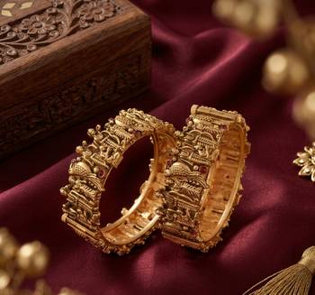 Antique gold plated temple jewelry bangles set | traditional indian bridal wedding bangles for women 1