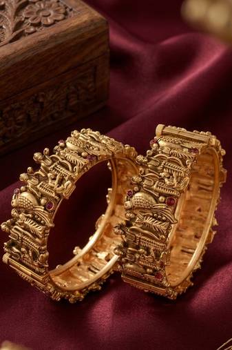 Antique gold plated temple jewelry bangles set | traditional indian bridal wedding bangles for women