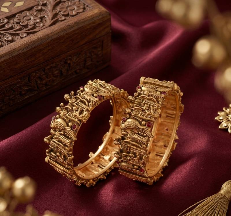 Antique gold plated temple jewelry bangles set | traditional indian bridal wedding bangles for women