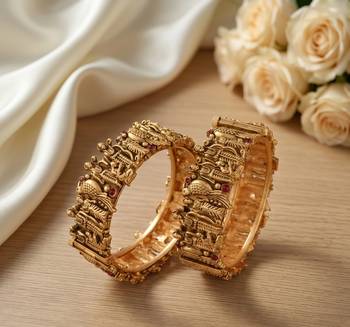Antique gold plated temple jewelry bangles set | traditional indian bridal wedding bangles for women 2