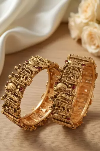 Antique gold plated temple jewelry bangles set | traditional indian bridal wedding bangles for women