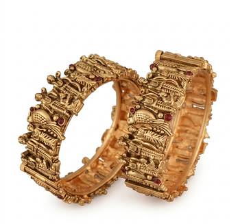Antique gold plated temple jewelry bangles set | traditional indian bridal wedding bangles for women 3
