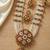 Gold plated long kundan haram pearl necklace set with round pendant & earrings for indian bridal wedding jewelry