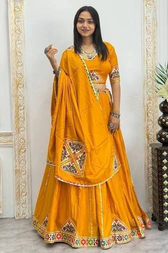 New Designer Patch Work Yellow Color Lehenga Choli Set For Women's 