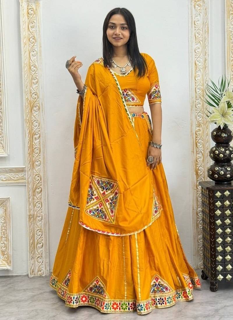 New Designer Patch Work Yellow Color Lehenga Choli Set For Women's 