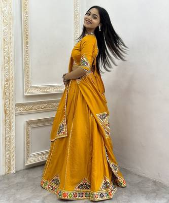New Designer Patch Work Yellow Color Lehenga Choli Set For Women's  2