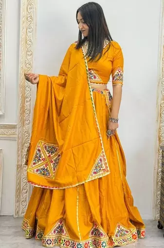 New Designer Patch Work Yellow Color Lehenga Choli Set For Women's 