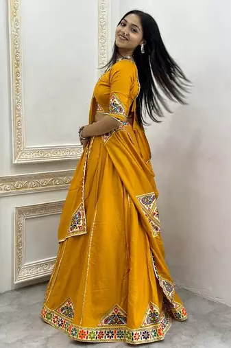 New Designer Patch Work Yellow Color Lehenga Choli Set For Women's 