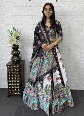 New Designer Printed With Real Mirror Work Women's Lehenga Choli Set  2