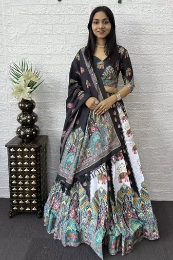 New Designer Printed With Real Mirror Work Women's Lehenga Choli Set 