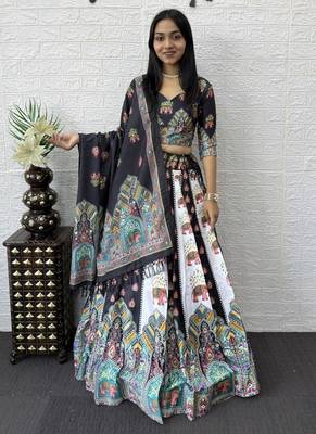New Designer Printed With Real Mirror Work Women's Lehenga Choli Set  4