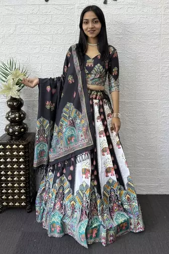 New Designer Printed With Real Mirror Work Women's Lehenga Choli Set 