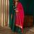 Dark green silk sequence embroidered v neck kurta set with red jacquard dupatta