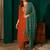 Rust silk sequence embroidered v neck kurta set with green jacquard dupatta