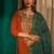 Rust silk sequence embroidered v neck kurta set with green jacquard dupatta