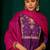 Violet silk sequence embroidered v neck kurta set with red jacquard dupatta