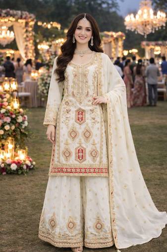 White chinon sharara salwar suit- Full stitched free size