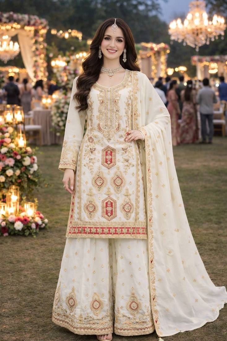 White chinon sharara salwar suit- Full stitched free size