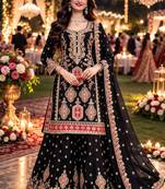 Black chinon sharara salwar suit- Full stitched free size