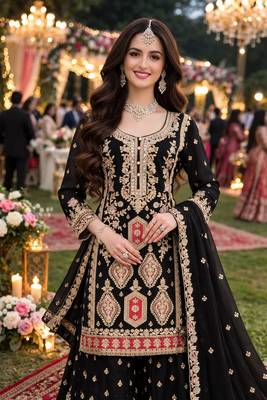 Black chinon sharara salwar suit- Full stitched free size 2