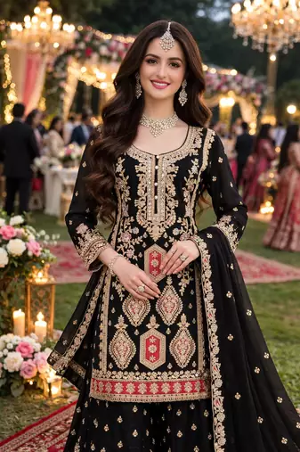 Black chinon sharara salwar suit- Full stitched free size