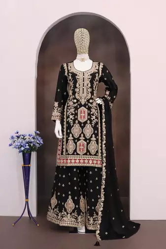 Black chinon sharara salwar suit- Full stitched free size