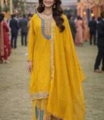 Yellow chinon sharara salwar suit- Full stitched free size