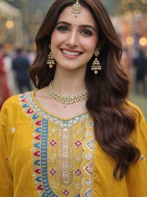 Yellow chinon sharara salwar suit- Full stitched free size 2
