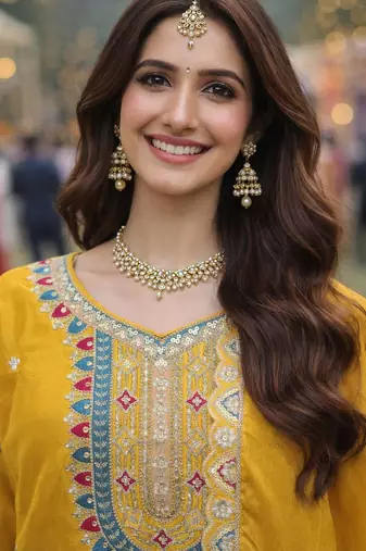 Yellow chinon sharara salwar suit- Full stitched free size
