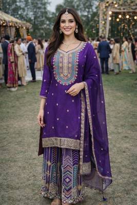 Purple chinon sharara salwar suit- Full stitched free size 1