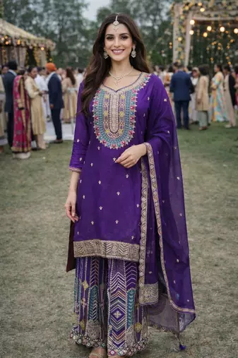 Purple chinon sharara salwar suit- Full stitched free size