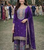 Purple chinon sharara salwar suit- Full stitched free size