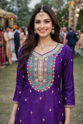 Purple chinon sharara salwar suit- Full stitched free size 2
