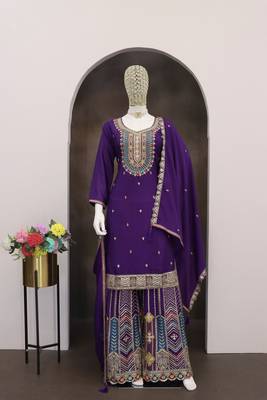Purple chinon sharara salwar suit- Full stitched free size 3