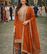 Orange chinon sharara salwar suit- Full stitched free size