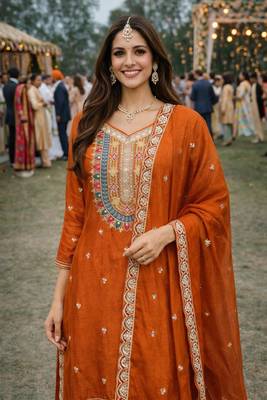 Orange chinon sharara salwar suit- Full stitched free size 2