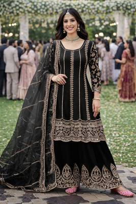 Black chinon sharara salwar suit- Full stitched free size 1