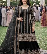 Black chinon sharara salwar suit- Full stitched free size