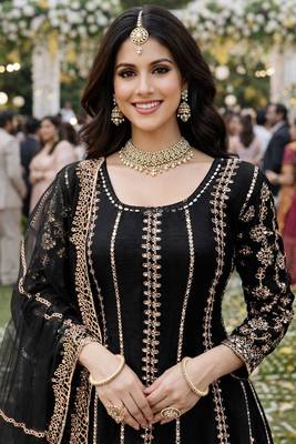 Black chinon sharara salwar suit- Full stitched free size 2