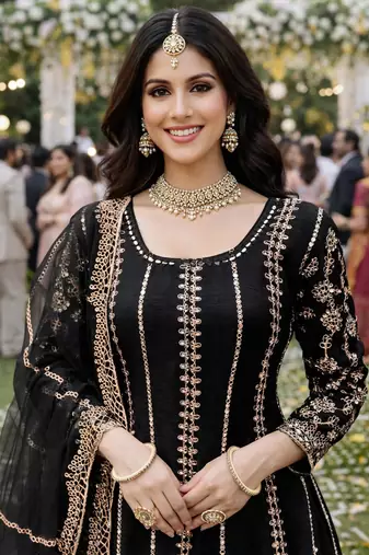 Black chinon sharara salwar suit- Full stitched free size