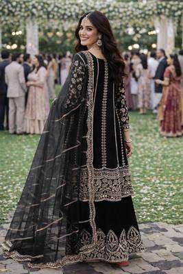 Black chinon sharara salwar suit- Full stitched free size 3