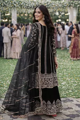 Black chinon sharara salwar suit- Full stitched free size