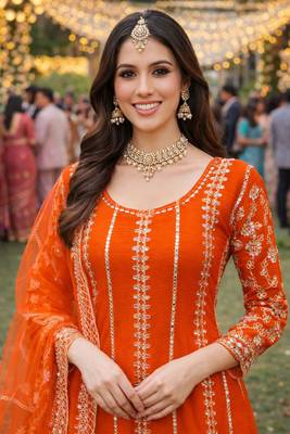Orange chinon sharara salwar suit- Full stitched free size 2