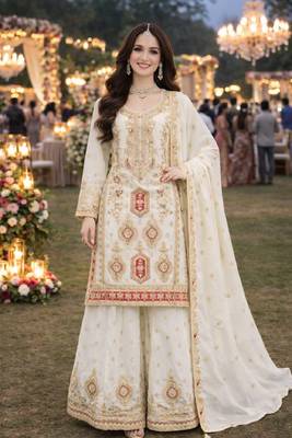 White chinon sharara salwar suit- Full stitched free size 4