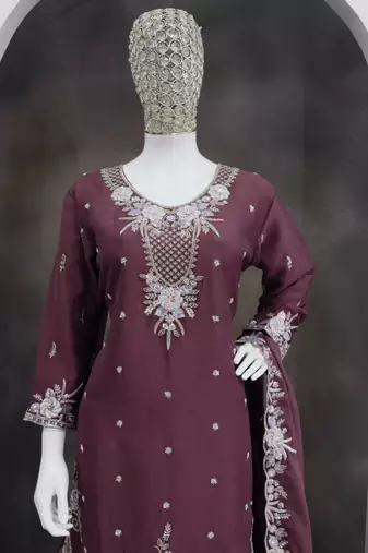 Brown chiffon sharara salwar suit - Full stitched free size