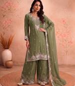 Green chiffon sharara salwar suit - Full stitched free size