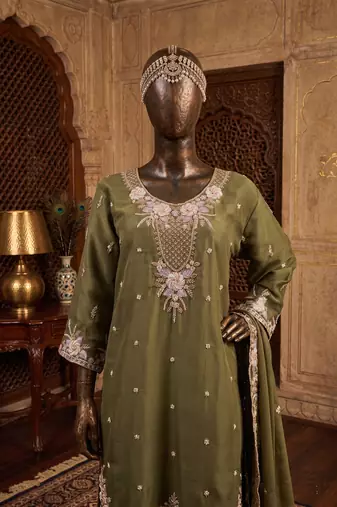 Green chiffon sharara salwar suit - Full stitched free size