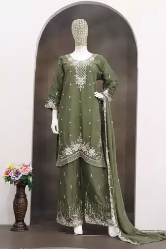 Green chiffon sharara salwar suit - Full stitched free size