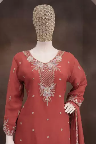 Orange chiffon sharara salwar suit - Full stitched free size