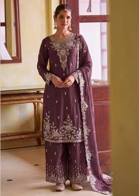 Purple chiffon sharara salwar suit - Full stitched free size 1